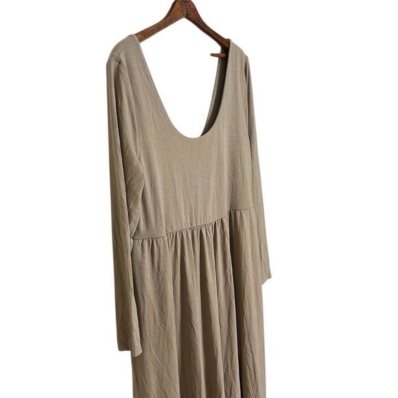 A New Day NWT Stretch Scoop Neck Long Sleeve Fit & Flare Midi Dress Tan Size XXL - Picture 2 of 10